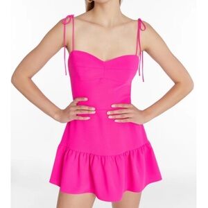 Amanda Uprichard Hot Pink Tie-Shoulder Romper Dress